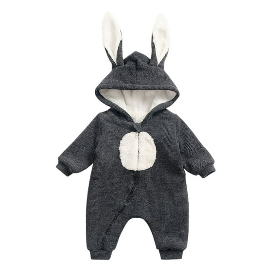 vdgthytj Newborn Infant Fleece Hooded Romper with Cute Ear Warm Long Sleeve Jumpsuits Baby Fall Winter Clothes