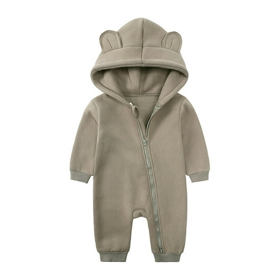 vdgthytj Newborn Infant Outfits Cute Long Sleeve Fleece Zipper Hooded Romper Jumpsuit Baby Fall Winter Clothes