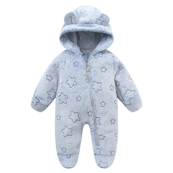 vdgthytj Newborn Winter Snowsuit Baby Girl Boy Cute Ear Footie Hooded Romper Infant Fleece Jumpsuit Outwear Coats