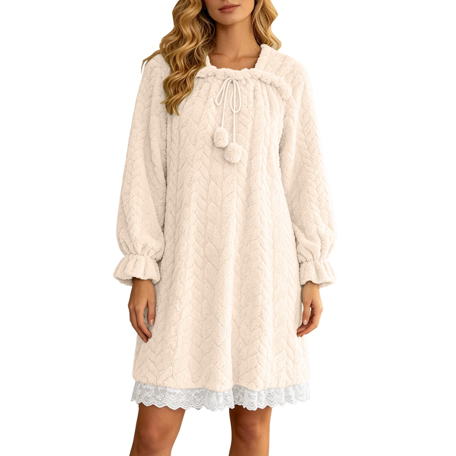 vdgthytj Nightgowns for Women Plus Size Crewneck Fuzzy Fleece Texture ...