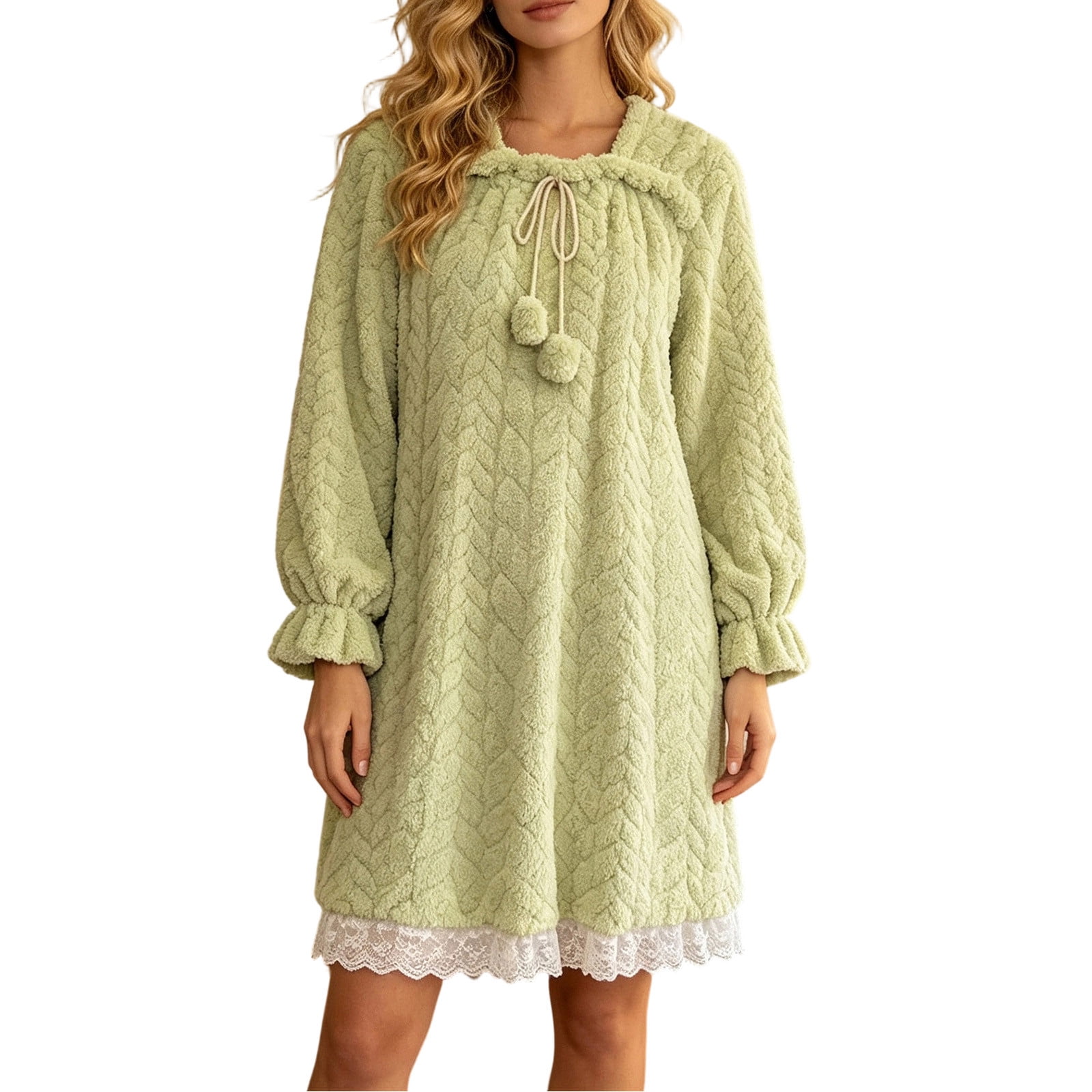 vdgthytj Nightgowns for Women Plus Size Crewneck Fuzzy Fleece Texture ...