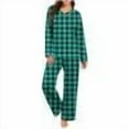 thumbnail image 1 of vdgthytj Pajamas for Women Sleepwear 2 Piece Pjs Plaid V Neck Long Sleeve Top Pants Set Nightwear Plus Size, 1 of 7