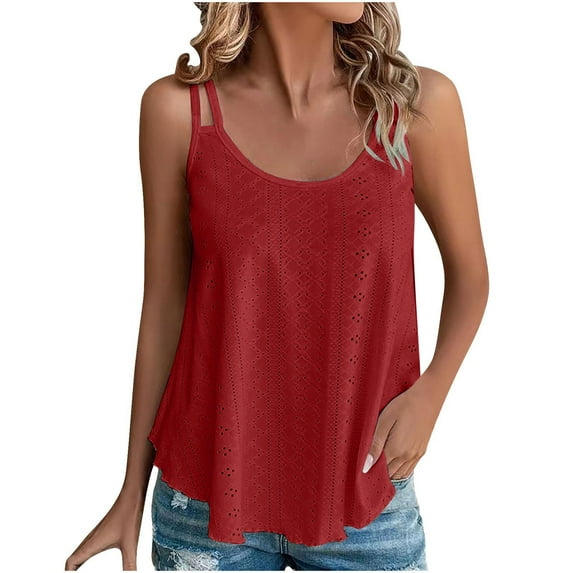 vdgthytj Plus Size Camisole Tank Tops for Womens 2025 Summer Baggy Hollow out Sleeveless Crew Neck Backleless Solid Color Blouses