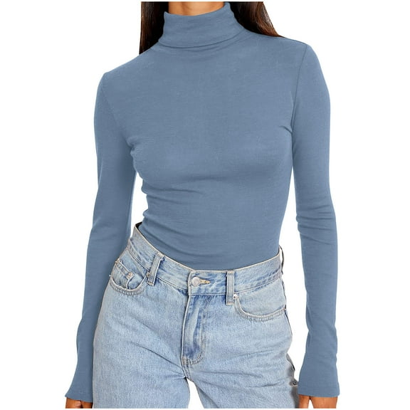 Besolor Plus Size Long Sleeve Shirts for Women Mock Turtleneck Basic Tee Fall Winter Slim Fitted Layering Tops