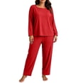 thumbnail image 1 of vdgthytj Plus Size Loungewear Sets for Women Ribbed Long Sleeve Crewneck Tops Straight Leg Pants Fall Sleepwear 2 Piece Outfits(5X-Large,Red), 1 of 9
