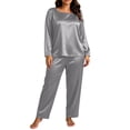 thumbnail image 1 of vdgthytj Plus Size Loungewear Sets for Women Satin Long Sleeve Crewneck Tops Straight Leg Pants Fall Sleepwear 2 Piece Outfits(X-Large,Gray), 1 of 9