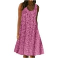 thumbnail image 1 of vdgthytj Plus Size Summer Dresses for Women 2025 Casual Printed Sleeveless Crew Neck Pleated Loose Beach Vacation Midi Dress, 1 of 8
