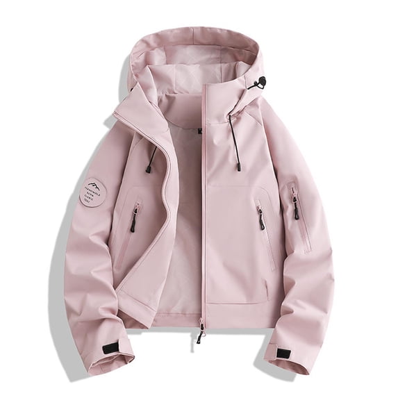 vdgthytj Rain Jacket Women Full Zip Drawstring Windproof Hooded Jackets Fall Winter Waterproof Hiking Travel Outdoor Cropped Outerwear with Pockets(Small,Pink)