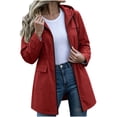 thumbnail image 1 of vdgthytj Rain Jacket Women Long Sleeve Full Zip Waterproof Elastic Waist Hooded Jackets Fall Outdoor Hiking Travel Outerwear with Pockets(XX-Large,Red), 1 of 8