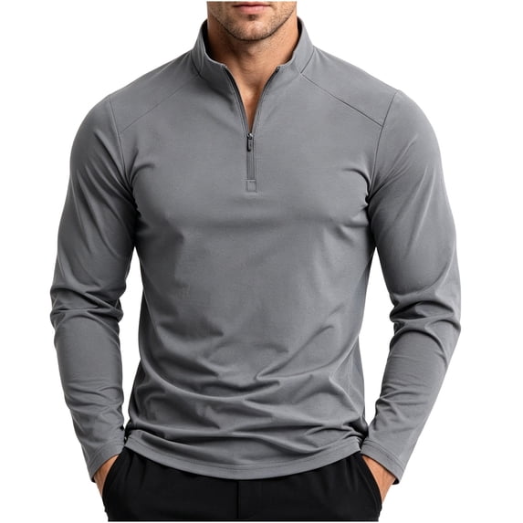 vdgthytj Shirts for Men Long Sleeve Stand Collar Quarter Zip Lightweight Basic Fall Athleisure Pullover Tops(3X-Large,Dark Gray)