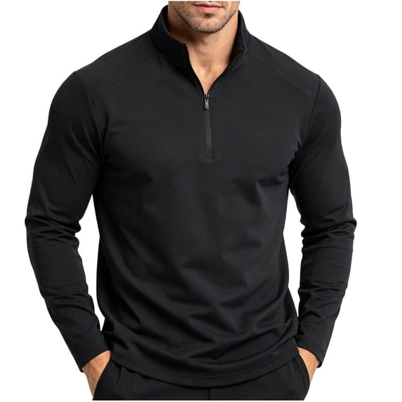 vdgthytj Shirts for Men Long Sleeve Stand Collar Quarter Zip Lightweight Basic Fall Athleisure Pullover Tops(5X-Large,Black)