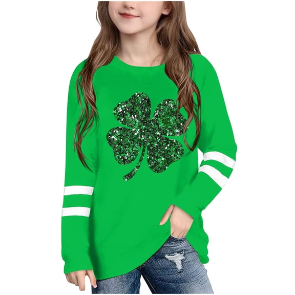 vdgthytj St. Patrick's Day Shirts for Kids Shamrock Crewneck Long Sleeve Tops Casual Holiday Graphic Tee