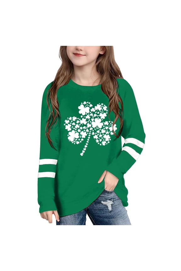 St. Patrick's Day Shirts for Kids Shamrock Crewneck Long Sleeve Tops Casual Holiday Graphic Tee