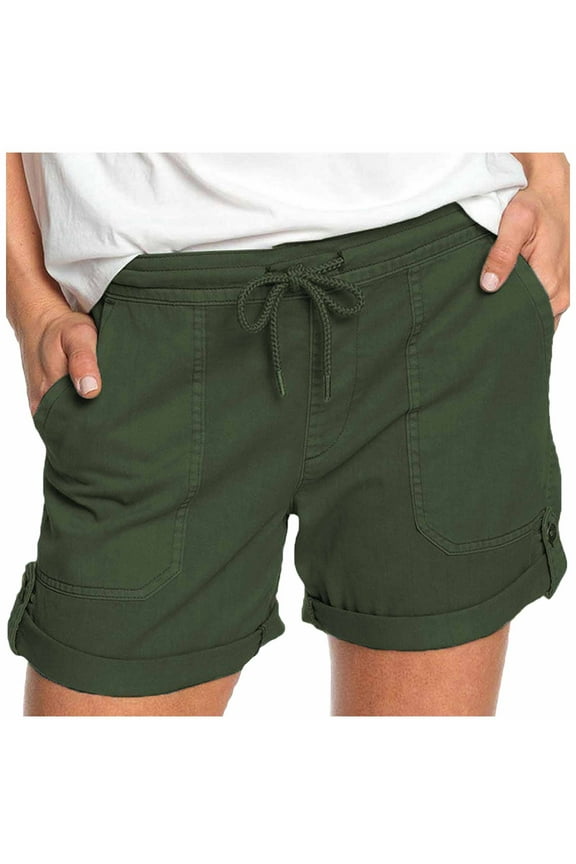 Summer Shorts for Women High Waisted Drawstring Lounge Shorts Rolled Hem Casual Plus Size Shorts with Pockets