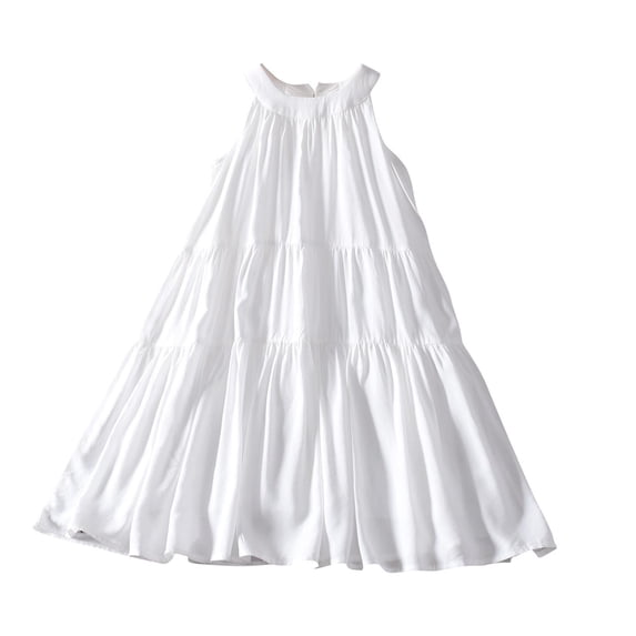 vdgthytj Summer White Dress for Girls Kids Sleeveless Crewneck Ruffle Tiered Casual Flowy Beach Vacation Sundress