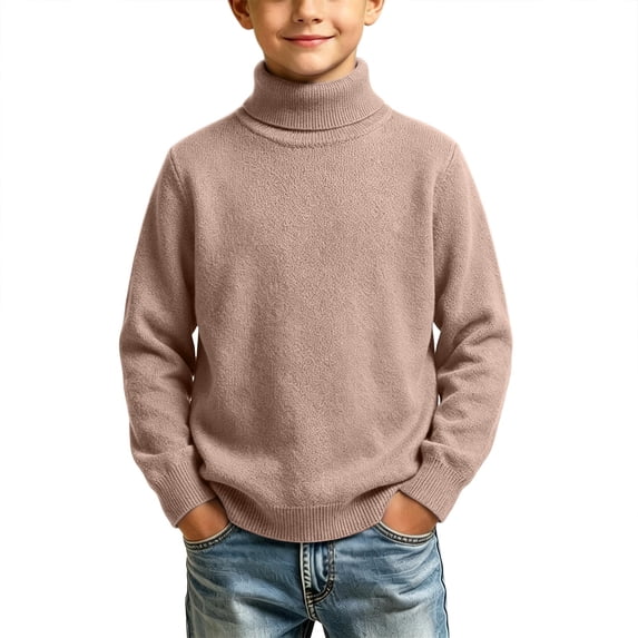 vdgthytj Sweaters for Kids Turtleneck Long Sleeve Loose Solid Pullover Boys Girls Fall Winter Casual Base Layer Tops(3-4 Years,Khaki)