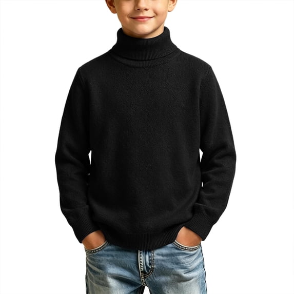 vdgthytj Sweaters for Kids Turtleneck Long Sleeve Loose Solid Pullover Boys Girls Fall Winter Casual Base Layer Tops(8-9 Years,Black)