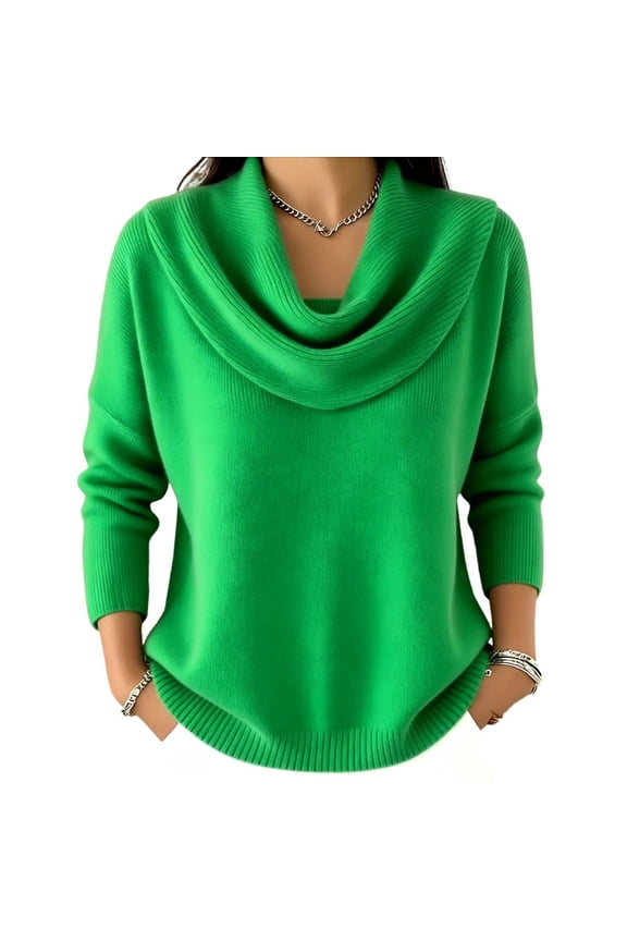 Sweaters for Women Long Sleeve Cowl Neck Loose Casual Fashion Solid Fall Winter Pullover Tops(X-Large,Green)