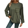 thumbnail image 1 of vdgthytj Sweaters for Women Trendy Long Sleeves Ribbed Knit Sweater Casual Crewneck Blouses Tops with Pocket, 1 of 7