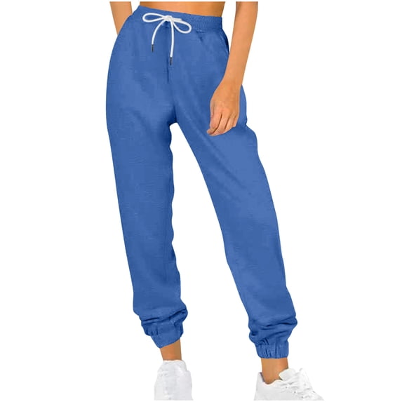 vdgthytj Sweatpants Women High Waist Elastic Drawstring Solid Color Casual Loose Pants Plus Size Sports Trousers