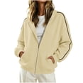 thumbnail image 1 of vdgthytj Sweatshirts for Women Full Zip Long Sleeve Drop Shoulder Side Striped Hooded Jackets Fall Winter Athleisure Outerwear with Pockets(Large,Beige), 1 of 7