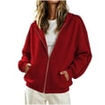 thumbnail image 1 of vdgthytj Sweatshirts for Women Full Zip Long Sleeve Drop Shoulder Side Striped Hooded Jackets Fall Winter Athleisure Outerwear with Pockets(Large,Red), 1 of 7