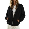 thumbnail image 1 of vdgthytj Sweatshirts for Women Full Zip Long Sleeve Drop Shoulder Side Striped Hooded Jackets Fall Winter Athleisure Outerwear with Pockets(Small,Black), 1 of 7