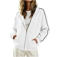 thumbnail image 1 of vdgthytj Sweatshirts for Women Full Zip Long Sleeve Drop Shoulder Side Striped Hooded Jackets Fall Winter Athleisure Outerwear with Pockets(X-Large,White), 1 of 7
