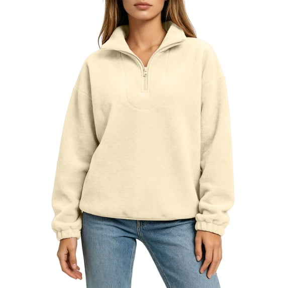 vdgthytj Sweatshirts for Women Long Sleeve Quarter Zip Lapel Collar Fleece Loose Fitted Fall Winter Warm Casual Pullover Tops(Small,Yellow)