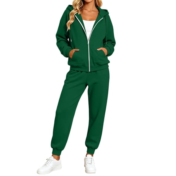 vdgthytj Sweatsuits Women 2 Piece Outfit Full Zip Drawstring Hooded Jackets Jogger Pants Fall Winter Casual Athletic Sets(Large,Green)