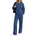 thumbnail image 1 of vdgthytj Sweatsuits Women 2 Piece Outfit Full Zip Long Sleeve Hooded Jackets Drawstring Straight Leg Pants Fall Casual Athletic Sets(3X-Large,Navy), 1 of 7