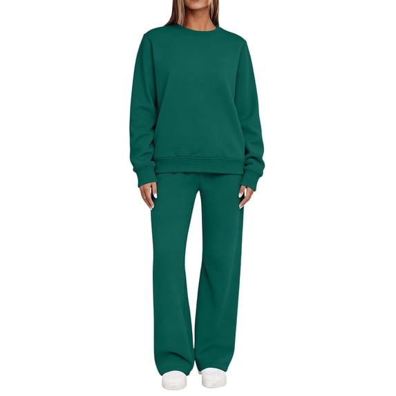 vdgthytj Sweatsuits Women 2 Piece Outfit Long Sleeve Crewneck Sweatshirts and Sweatpants Fall Winter Athleisure Sets(Small,Green)