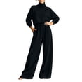 thumbnail image 1 of vdgthytj Sweatsuits Women 2 Piece Outfit Long Sleeve Turtleneck Drop Shoulder Tops Drawstring Wide Leg Pants Fall Athleisure Sets(Small,Black), 1 of 6