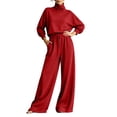 thumbnail image 1 of vdgthytj Sweatsuits Women 2 Piece Outfit Long Sleeve Turtleneck Drop Shoulder Tops Drawstring Wide Leg Pants Fall Athleisure Sets(Small,Wine), 1 of 6