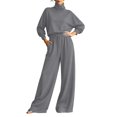 thumbnail image 1 of vdgthytj Sweatsuits Women 2 Piece Outfit Long Sleeve Turtleneck Drop Shoulder Tops Drawstring Wide Leg Pants Fall Athleisure Sets(X-Large,Gray), 1 of 6