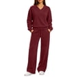 thumbnail image 1 of vdgthytj Sweatsuits Women 2 Piece Outfit Long Sleeve V-Neck Tops Drawstring Wide Leg Pants Fall Winter Athleisure Tracksuits(Small,Wine), 1 of 8