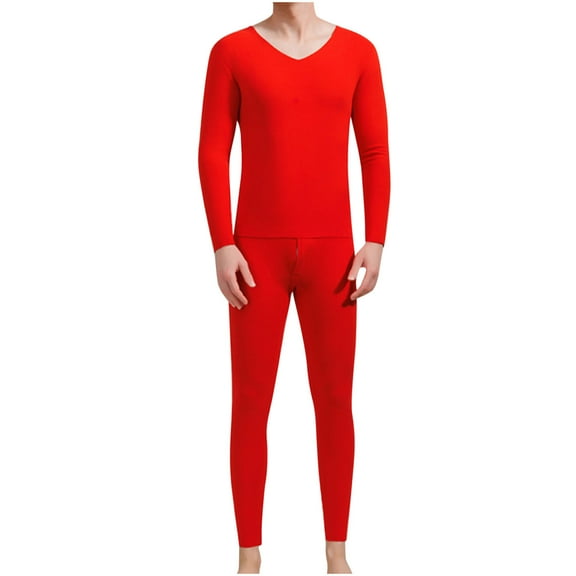vdgthytj Thermal Underwear for Men Long Johns V Neck Base Layer Top and Bottom Set Pajamas Cold Weather L-4XL