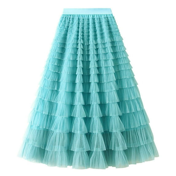 vdgthytj Tiered Layered Tulle A-Line Skirts for Women Trendy Summer Elastic Waisted Pleated Irregular Ruffle Party Midi Skirts