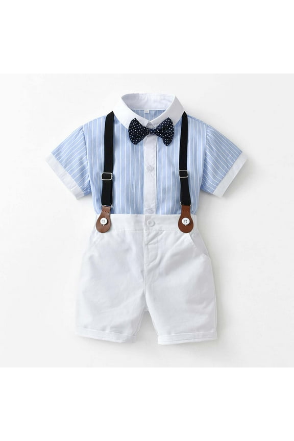 Toddler Baby Boy Formal Short Set Summer Outfit Kids Short Sleeve Bowtie Shirt Suspender Shorts Suit