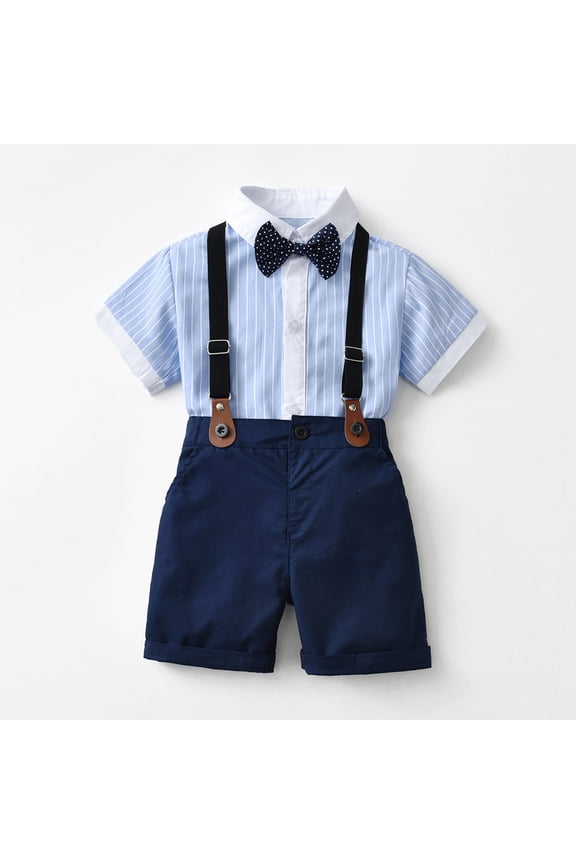 Toddler Baby Boy Formal Short Set Summer Outfit Kids Short Sleeve Bowtie Shirt Suspender Shorts Suit
