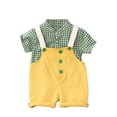 thumbnail image 1 of vdgthytj Toddler Baby Boy Summer Clothes Kids Plaid Short Sleeve Button down Shirts and Overalls 2pc Set, 1 of 9