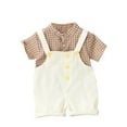 thumbnail image 1 of vdgthytj Toddler Baby Boy Summer Clothes Kids Plaid Short Sleeve Button down Shirts and Overalls 2pc Set, 1 of 3