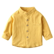 vdgthytj Toddler Baby Boys Button down Shirts Solid Color Stand Collar Long Sleeve Tops Kids Casual Cotton Tees