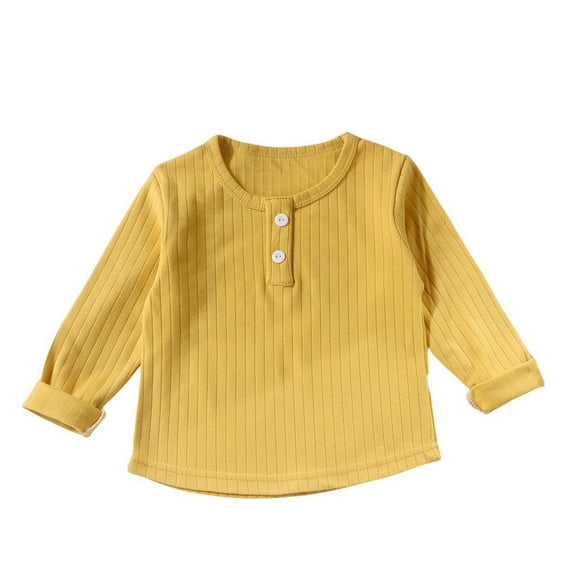 vdgthytj Toddler Baby Boys Girls Fall Cotton Shirts Kids Casual Button Crewneck Long Sleeve Basic Tops Bottoming Shirts