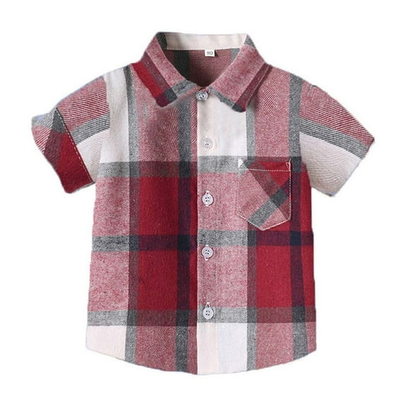 vdgthytj Toddler Baby Boys Girls Plaid Shirts Jacket Lapel Short Sleeve Button down Tops Summer Checkered Clothes