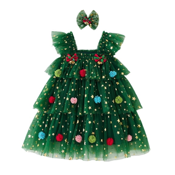 vdgthytj Toddler Baby Girl Christmas Dress Star Sequin Sleeveless Layered Tulle Dresses Holiday Party Xmas Clothes