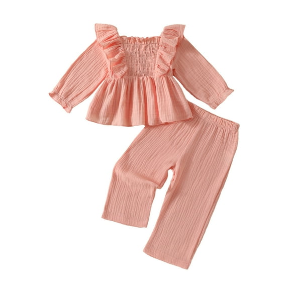 vdgthytj Toddler Baby Girl Clothes Cute Ruffle Long Sleeve Top Shirts and Pants 2PCS Matching Set Spring Fall Outfit