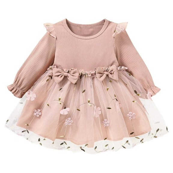 vdgthytj Toddler Baby Girl Clothes Fall Dress Crew Neck Long Sleeve Tulle Patchwork A-Line Birthday Party Dress