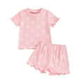 thumbnail image 1 of vdgthytj Toddler Baby Girl Clothes Summer Ribbed Knit Cute Print Short Sleeve T Shirt Tops and Shorts Outfits Set, 1 of 2