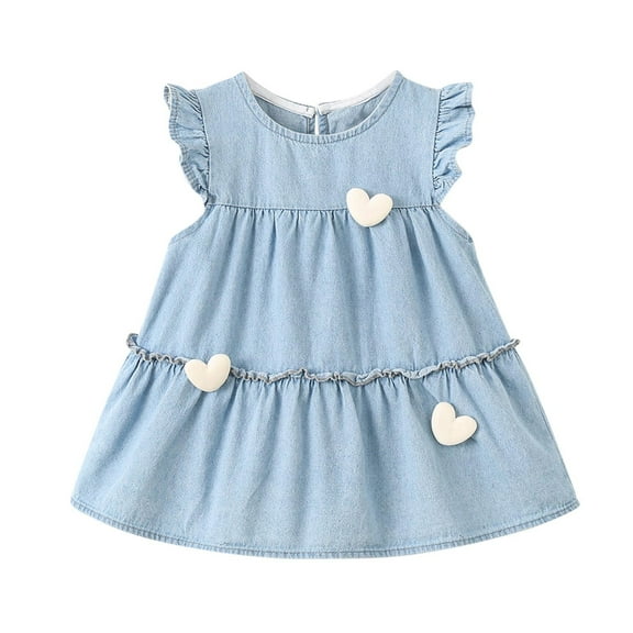 vdgthytj Toddler Baby Girl Denim Dress Cute Summer Ruffle Sleeve Crewneck Sundress Casual Beach Party Outfits